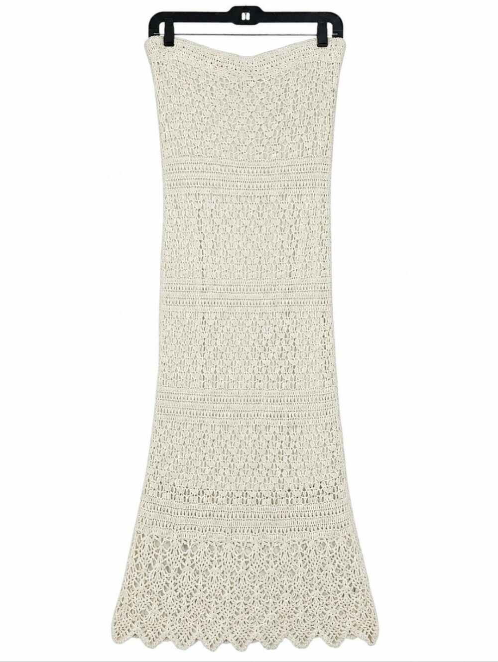 ❌️SOLD❌️M. Nicole Evening White Crochet Strapless Coastal Boho Maxi Dress Large - Picture 2 of 15